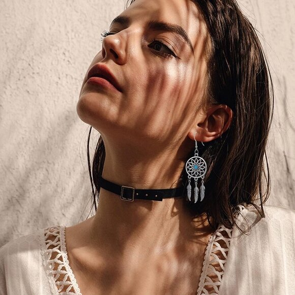 Woman Retro Silver BOHO Style Metal Dangle Drop Earrings Dream Catcher Statement - Picture 3 of 6